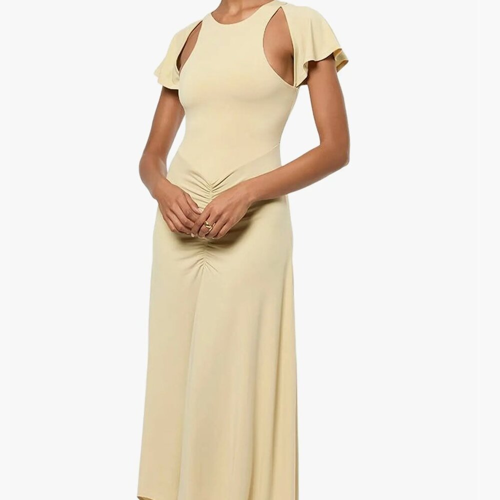 WeWoreWhat - Ruched Cut Out Asymmetrical Midi Dress